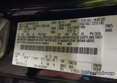 2016 Ford Escape Se z USA, uszkodzony, nr VIN 1FMCU9G9XGUA14853